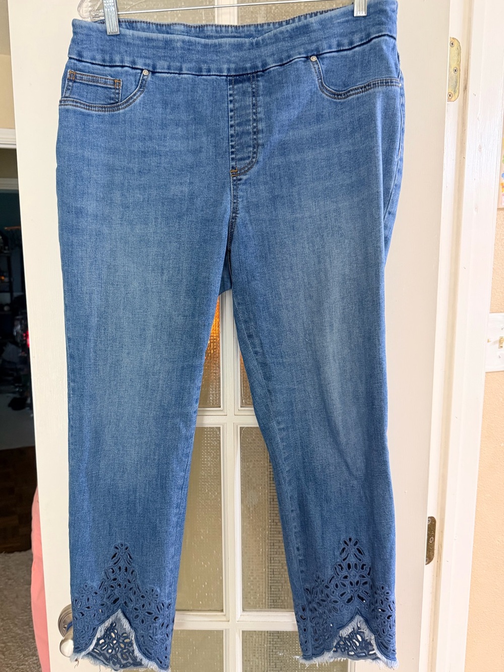 Chico’s Women’s Blue Denim Cropped Jeans with Laser-Cut Hem